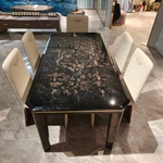 Natural Wood Veneer & White Leather Dining Chair with Wing Emblem